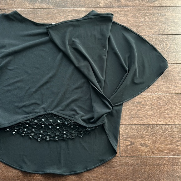 Y2K Crop Top Black Gemstone Net Overlay Open Sleeve S/M Vintage - Picture 4 of 7